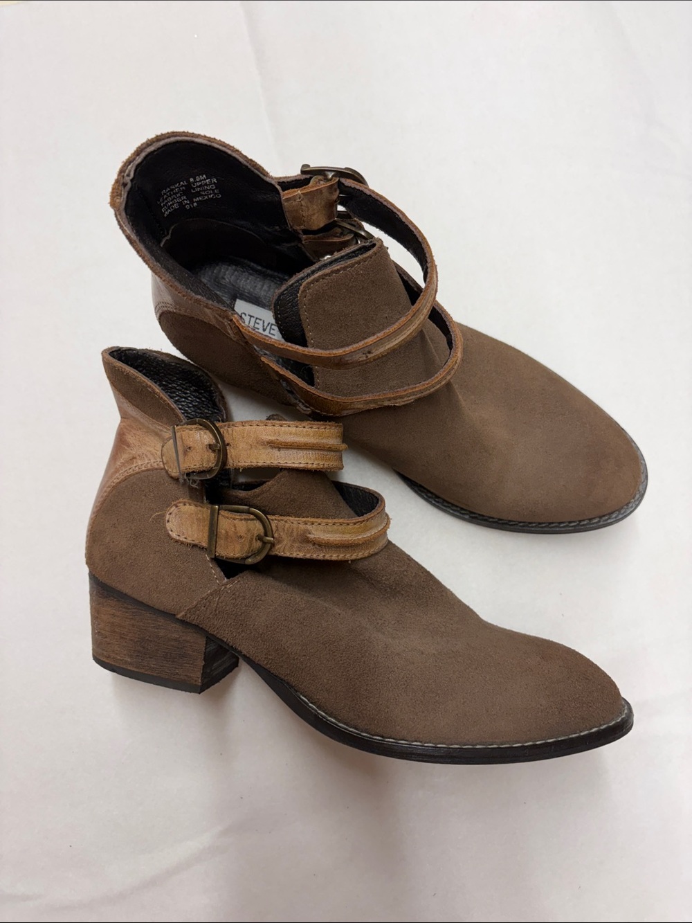Steve Madden Taupe Brown Suede Ankle Strap Heeled Booties